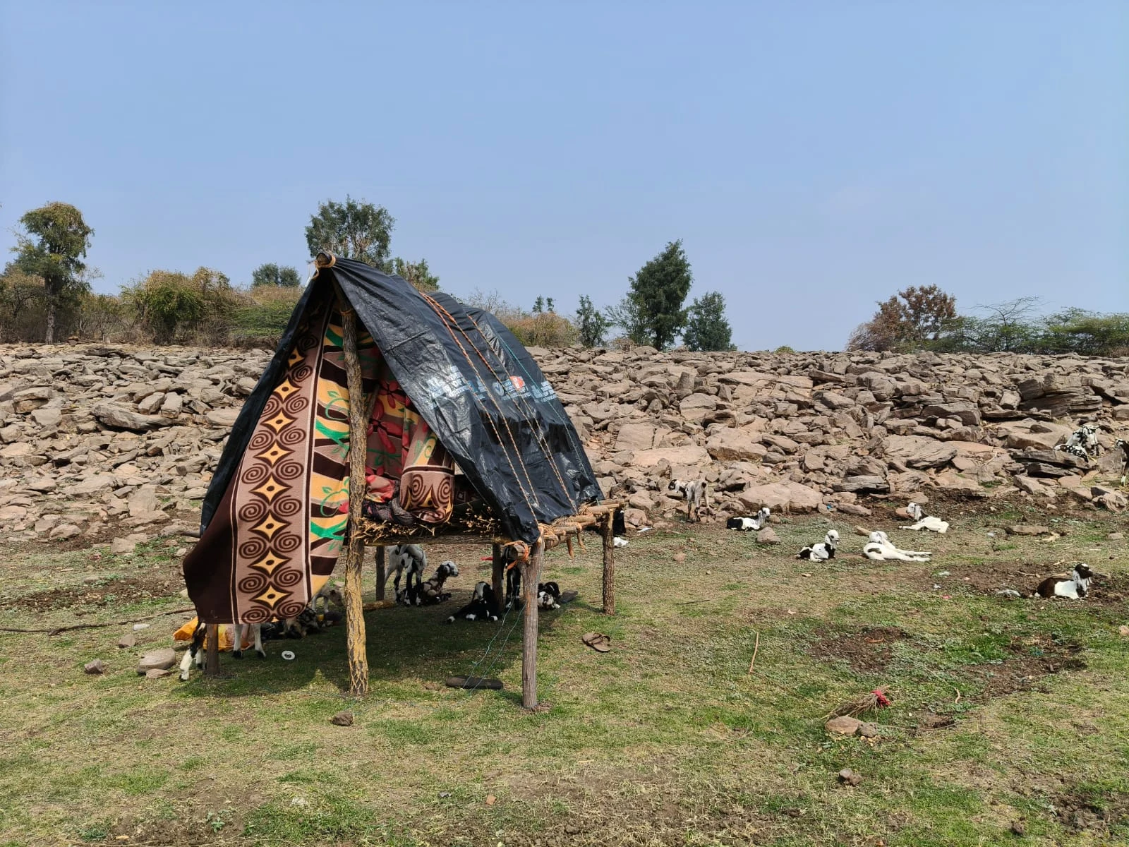 A small hut by the river.