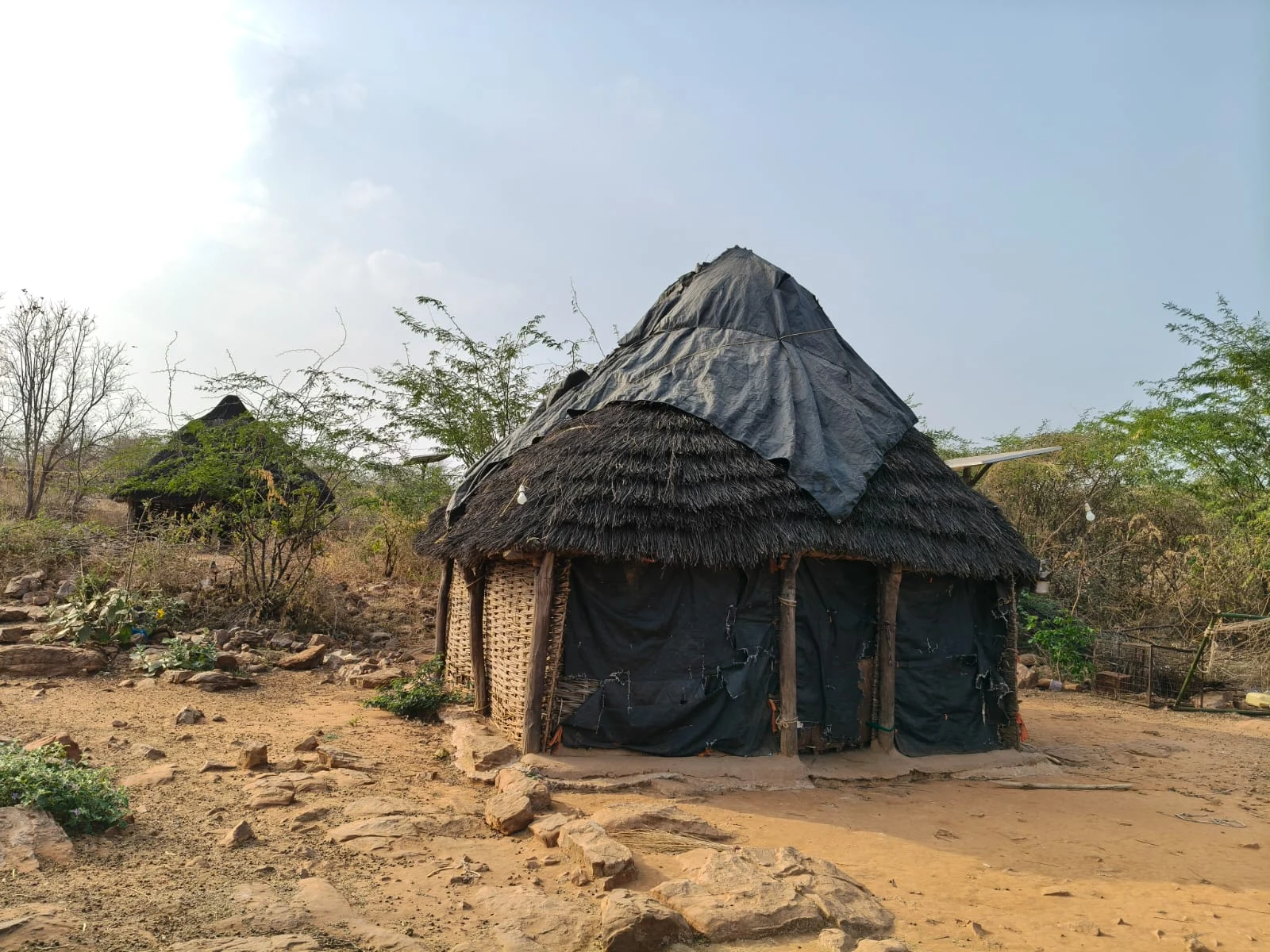 A thatched hut.