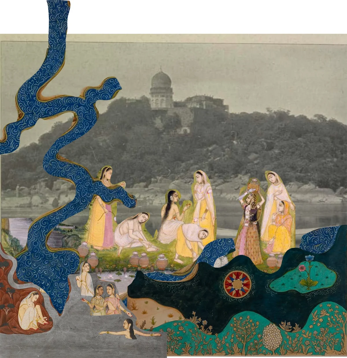 Mir Alam Tank: historical collages and blue narrative panels